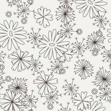 Çeşitli doodle çiçekler, yapraklar ve dallar ile Seamless Modeli doodle.