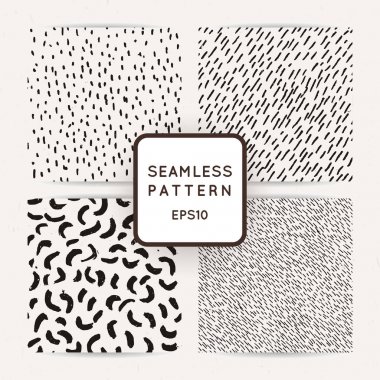 Soyut konturlar ve noktalar ile Dikişsiz desen seti.