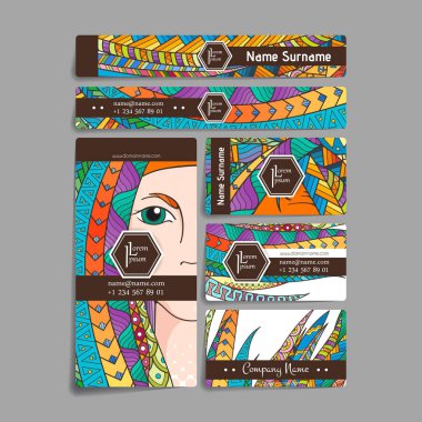 Vektör tasarım şablonları kümesi. Rastgele renkli stil broşürleri. Zentangle tasarımlar.