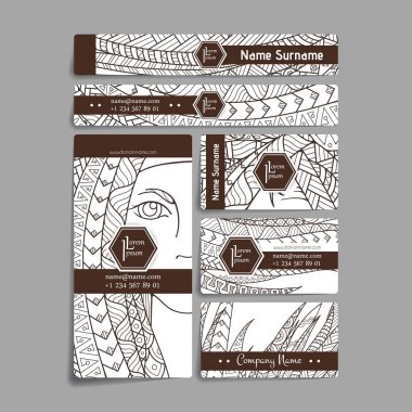 Vektör tasarım şablonları kümesi. Rastgele renkli stil broşürleri. Zentangle tasarımlar.