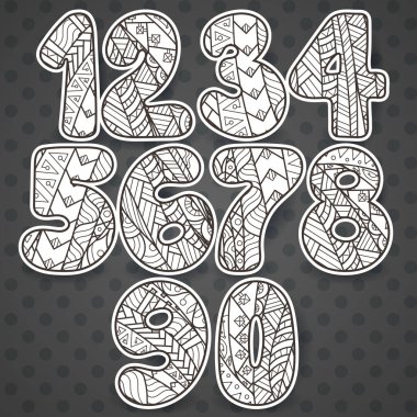 Zentangle sayı kümesi. Doodle numaraları zentangle elemanları ile topluluğu.