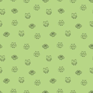 Tüylü Doodle baykuşlar ile Seamless Modeli.