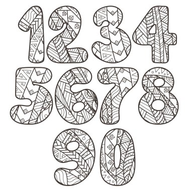 Zentangle sayı kümesi. Doodle numaraları zentangle elemanları ile topluluğu.