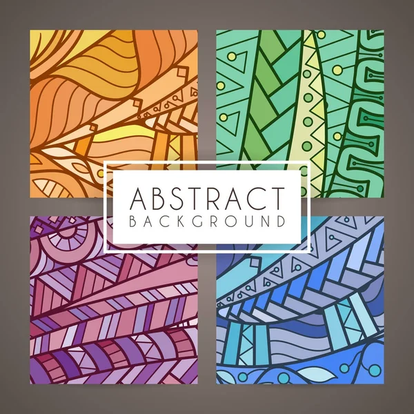 Set of four vector colorful intricate patterns. Doodle. Zentangle — Stock Vector