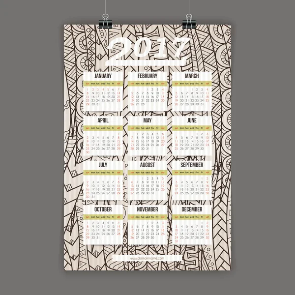 Zentangle colorido calendario 2017 pintado a mano en el estilo de los patrones florales y garabatos . — Archivo Imágenes Vectoriales