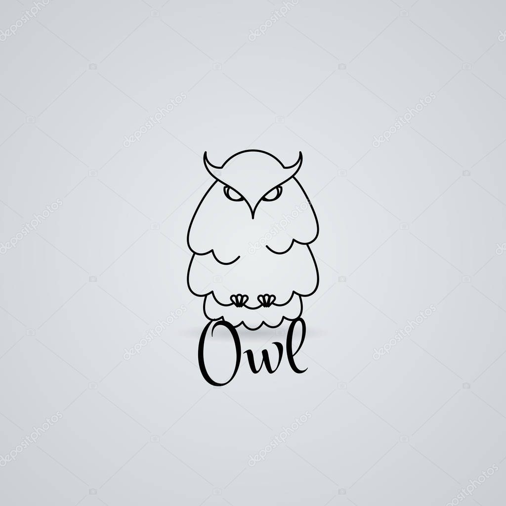 Lined owl logo or emblem. Vector illustration in line style Furry bird.