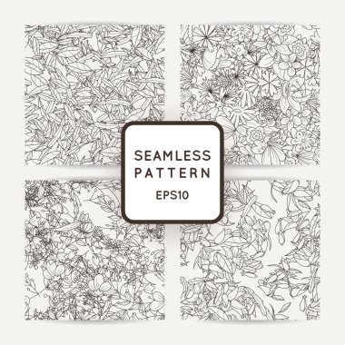 Doodle Dikişsiz desen çeşitli doodle çiçekler, yapraklar ve dallar ile set.