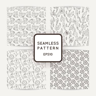 Doodle Dikişsiz desen çeşitli doodle çiçekler, yapraklar ve dallar ile set.