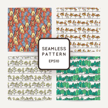 Sorunsuz ağaç desen kümesi. Arka plan vektör hat süsleme.