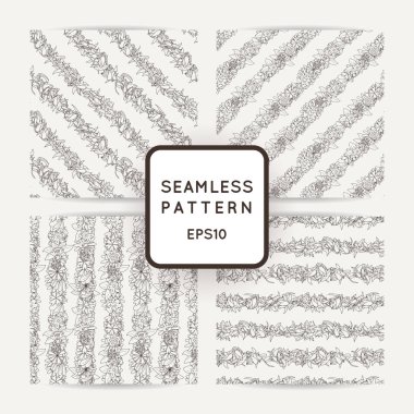 Doodle Dikişsiz desen çeşitli doodle çiçekler, yapraklar ve dallar ile set.