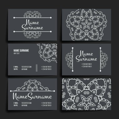 Vektör tasarım şablonları kümesi. Çiçek daire süsleme ile kartvizit. Mandala stili.