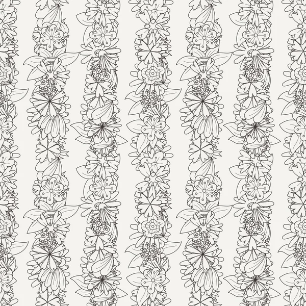 Padrão sem costura doodle com várias flores doodle, folhas e ramos . — Vetor de Stock