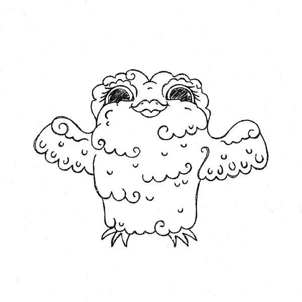 Repülő doodle bagoly. Szabad ölelést bolyhos madár. — Stock Vector