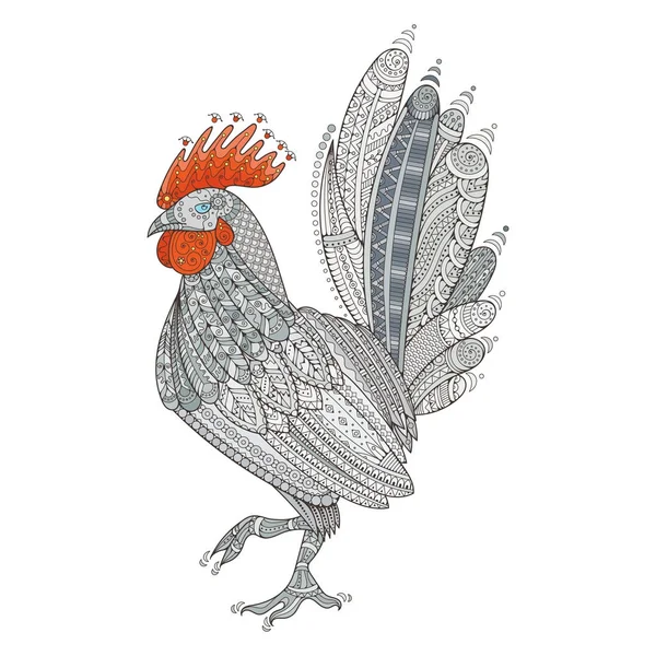 Gallo domestico uccello contadino per pagine da colorare, zentangle illustrazione o tatuaggi con alti dettagli . — Vettoriale Stock