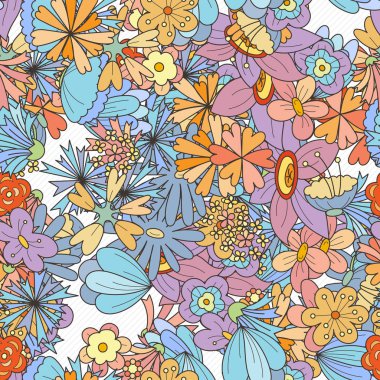 Çeşitli doodle çiçekler, yapraklar ve dallar ile Seamless Modeli doodle.