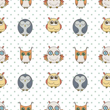 Rasgele baykuşlar seamless modeli. Sevimli nignht kuşlar. Boyama kitapları, sarma, baskı, tekstil için.
