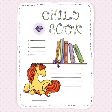 Vektör çocuklar ve çocuk için sayfa doodle. Midilli ve kitaplar.