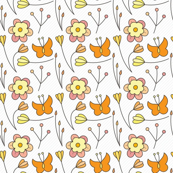 Doodle motif sans couture avec diverses fleurs doodle, feuilles et branches . — Image vectorielle