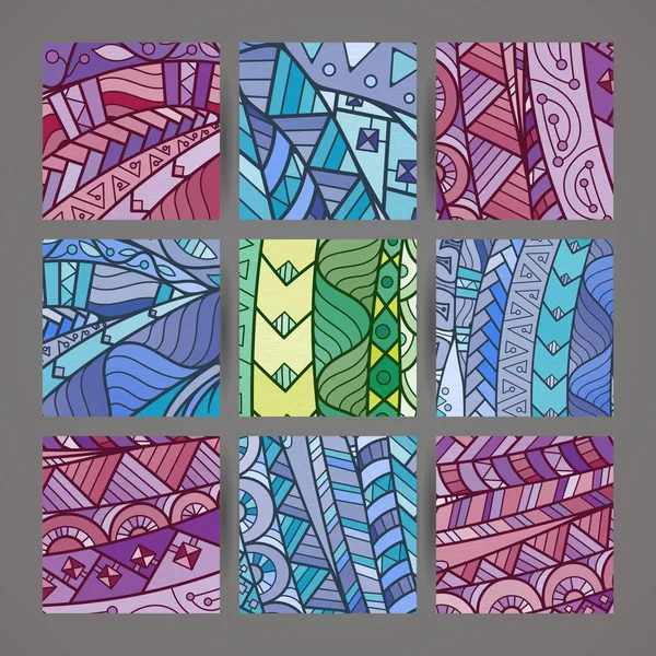 Conjunto de cuatro vectores de colores intrincados patrones. Doodle. Zentangle. — Vector de stock