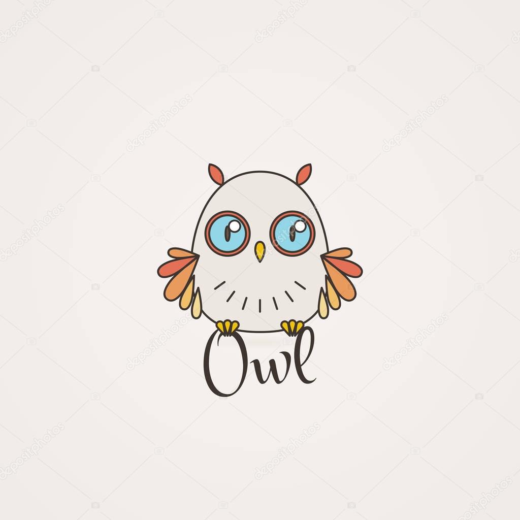 Lined owl logo or emblem. Vector illustration in line style Furry bird.
