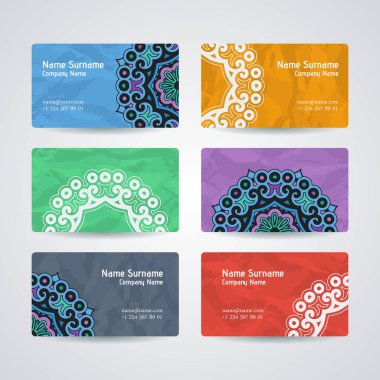 Vektör tasarım şablonları kümesi. Çiçek daire süsleme ile kartvizit. Mandala stili.