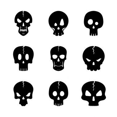 Tek renkli kafatasları simge kümesi.