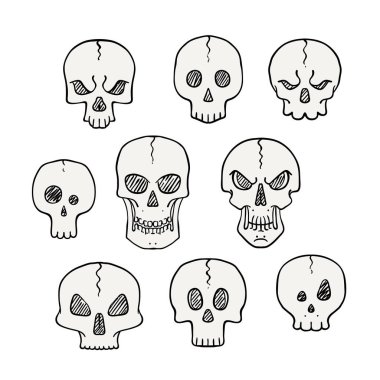 Kafatasları çizgi film seti. Korku ve halloween koleksiyon