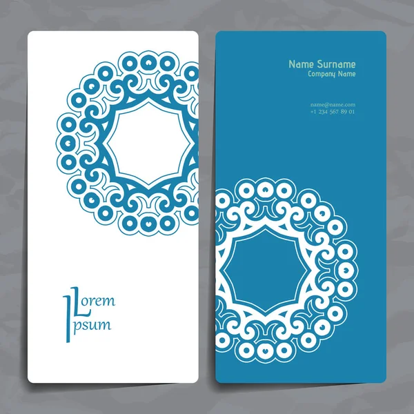 Set of vector design templates. Business card with floral circle ornament. Mandala style. — Stock Vector
