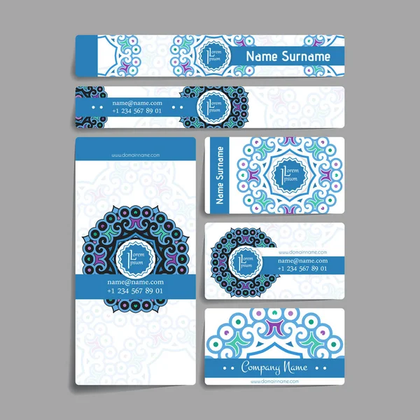 Conjunto de modelos de design vetorial. Cartão de visita com ornamento círculo floral. Estilo mandala . — Vetor de Stock