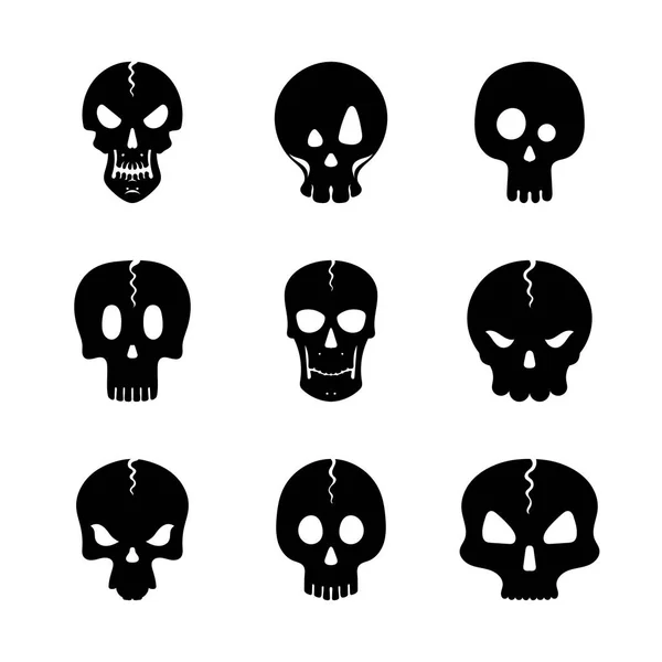 Monocromo conjunto de cráneos icono . — Vector de stock