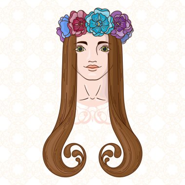 Çelenk güzellik kızla Art Nouveau tarzında sanat.