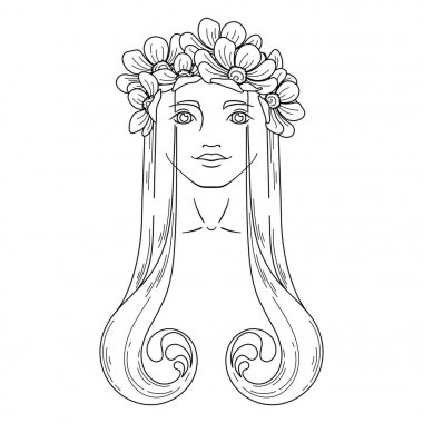 Çelenk güzellik kızla Art Nouveau tarzında sanat.