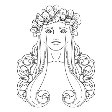 Çelenk güzellik kızla Art Nouveau tarzında sanat.