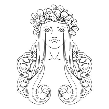 Çelenk güzellik kızla Art Nouveau tarzında sanat.