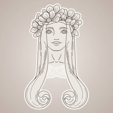 Çelenk güzellik kızla Art Nouveau tarzında sanat.