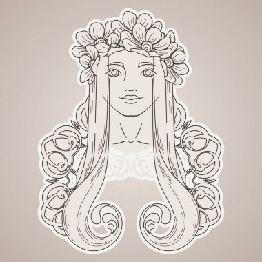 Çelenk güzellik kızla Art Nouveau tarzında sanat.