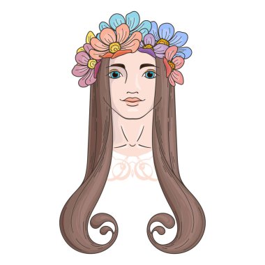 Çelenk güzellik kızla Art Nouveau tarzında sanat.