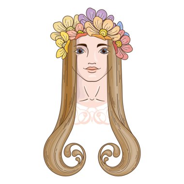 Çelenk güzellik kızla Art Nouveau tarzında sanat.