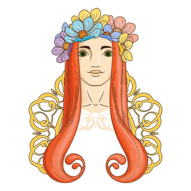 Çelenk güzellik kızla Art Nouveau tarzında sanat.