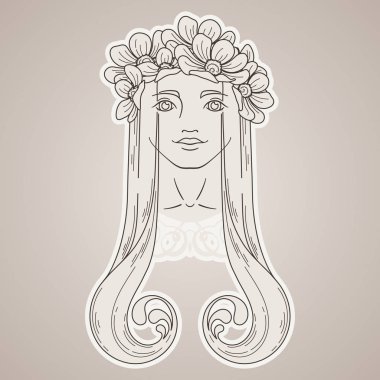 Çelenk güzellik kızla Art Nouveau tarzında sanat.