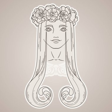 Çelenk güzellik kızla Art Nouveau tarzında sanat.