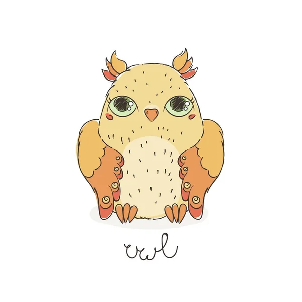 Cute cartoon owl. Lovely owlet in doodle style. — Stock Vector