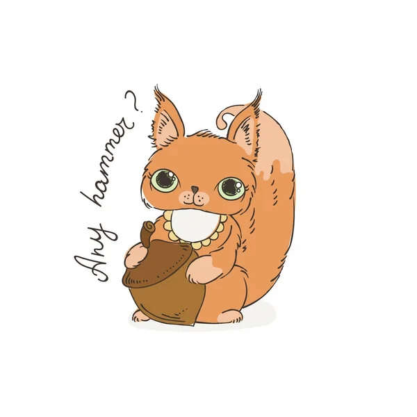 Carino lo scoiattolo di cartone con noce. Illustrazione vettoriale per bambini e bambini . — Vettoriale Stock