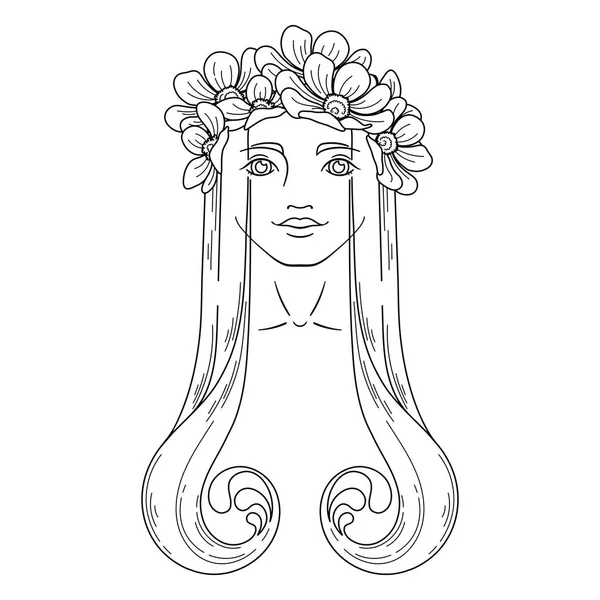 Art in Art Nouveau style with beauty girl in wreath. — Stock Vector