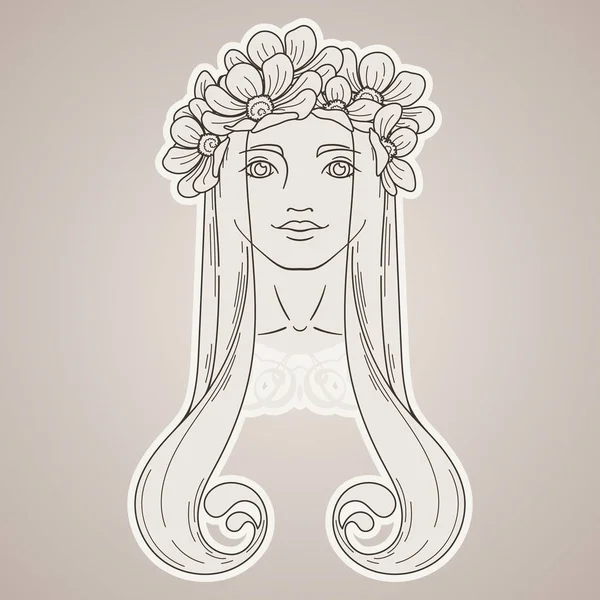 Arte en estilo Art Nouveau con chica de belleza en corona . — Vector de stock