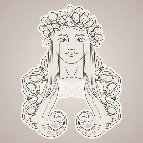 Çelenk güzellik kızla Art Nouveau tarzında sanat.