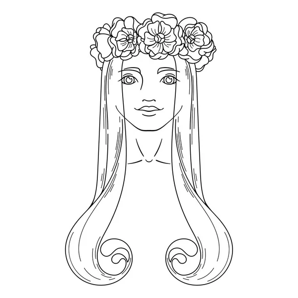 Art in Art Nouveau style with beauty girl in wreath. — Stock Vector