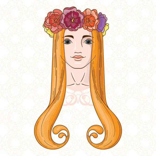 Art dans le style Art Nouveau avec fille de beauté en couronne . — Image vectorielle