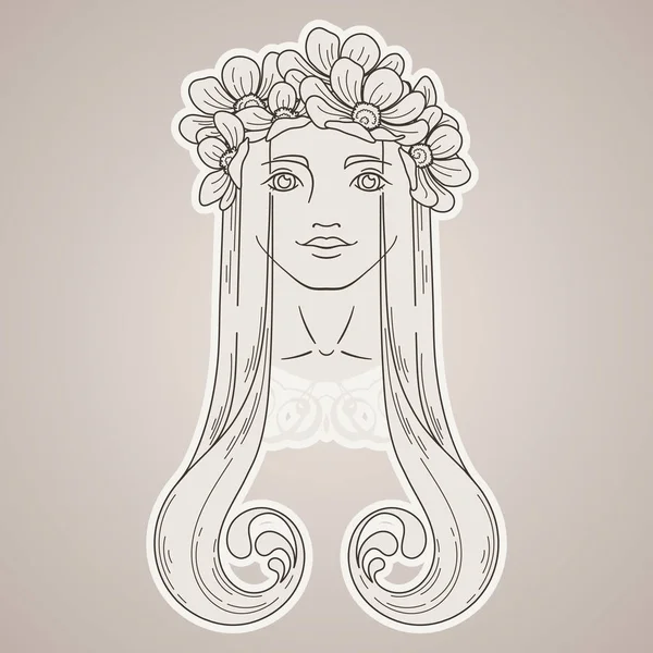 Arte en estilo Art Nouveau con chica de belleza en corona . — Vector de stock