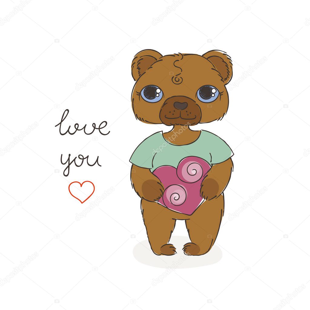teddy bear with heart on chest cartoon